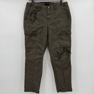 White House Black Market Pants Women 8 Green Slim Crop Utility Y2K Embroidered